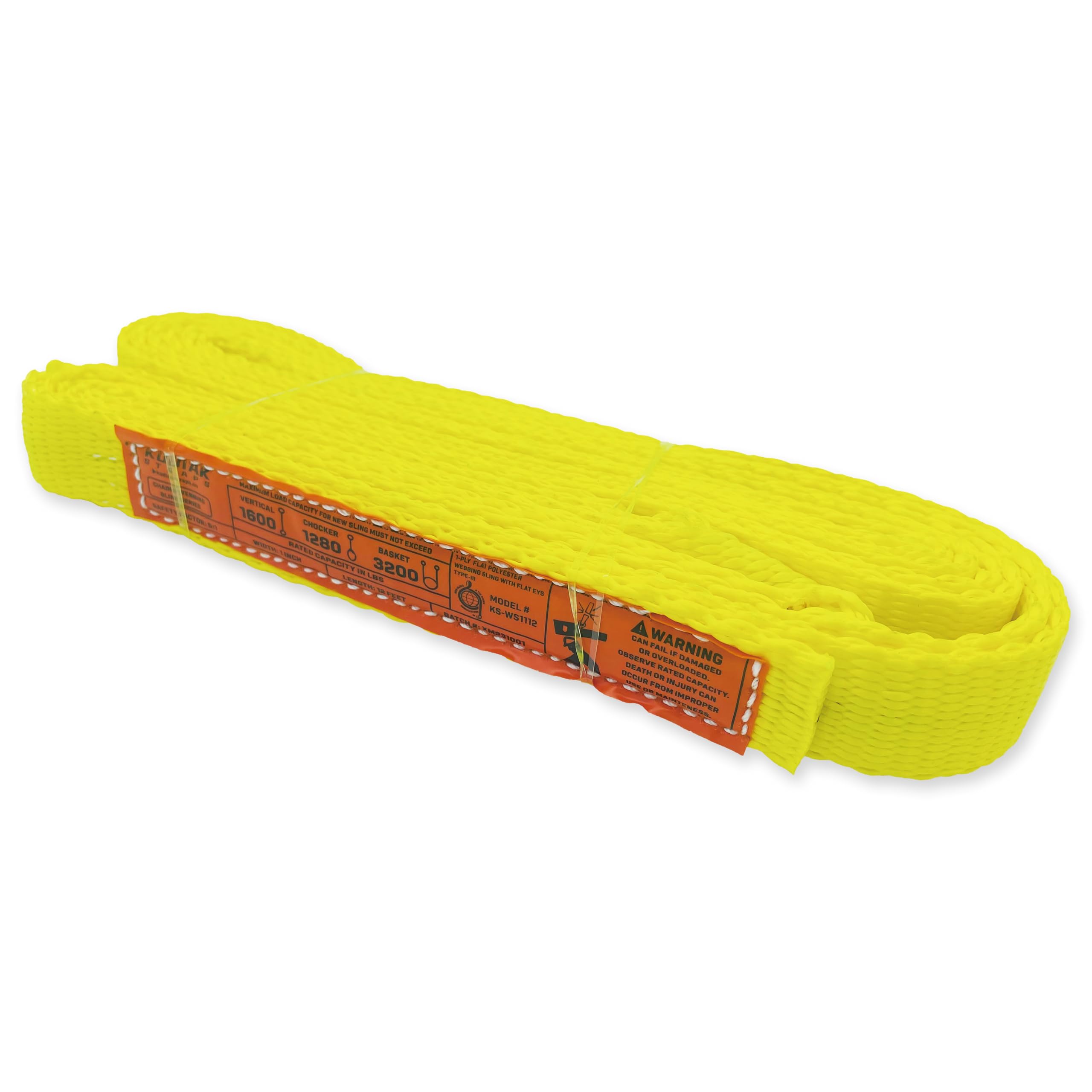 View 1 of 1-Ply Lifting Sling Straps 1”x 12ft - 1650lbs Vertical Capacity Heavy Duty Flat Eye Lift Sling, for Rigging Moving Towing Hoisting -1Pack - Kodiak Straps