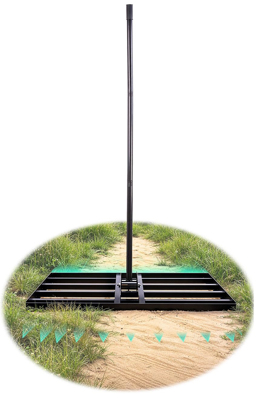 Royal Gardineer Rakel: Rasenrakel/Nivellierrechen, 75x35cm, inkl. 2 Meter langem Metallstiel (Garten-Nivellierharke, Rasennivellierwerkzeug)