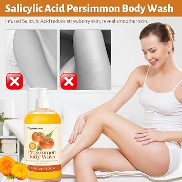 Persimmon Body Wash, Persimmon Soap for Old People Smell, Rich Persimmon Extract Nonenal Soap with Tea Tree, Salicylic Acid, Stubborn Odor Eliminator, Gentle Cleansing and Exfoliating, 16.9 fl.oz