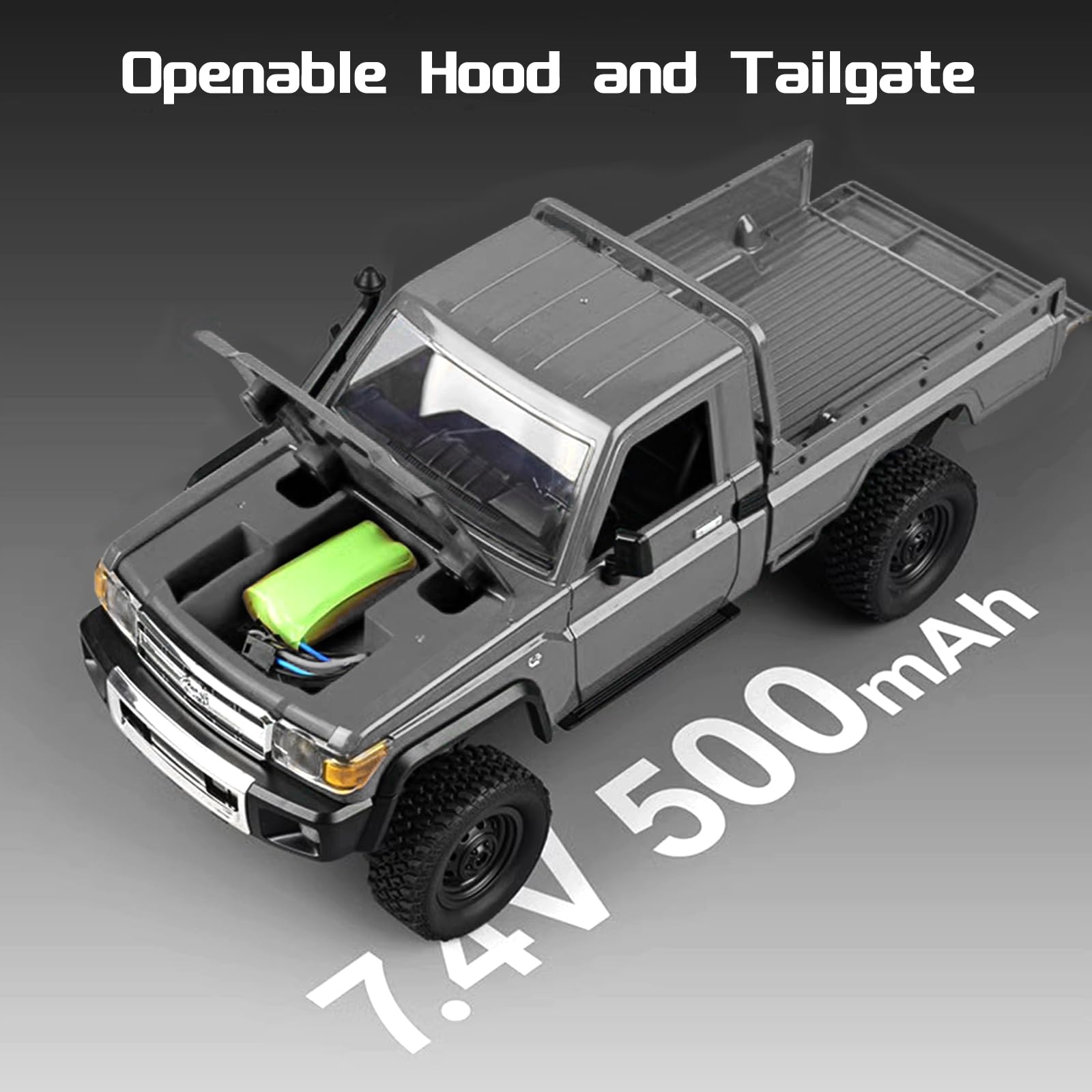 ARRIS MN-82P RTR RC Truck LC79 4x4 Off Road Vehicle 2.4 GHz RC Rock Crawler con Luci LED, Batteria 7.4V 1200mAh per Hobby (Argento)