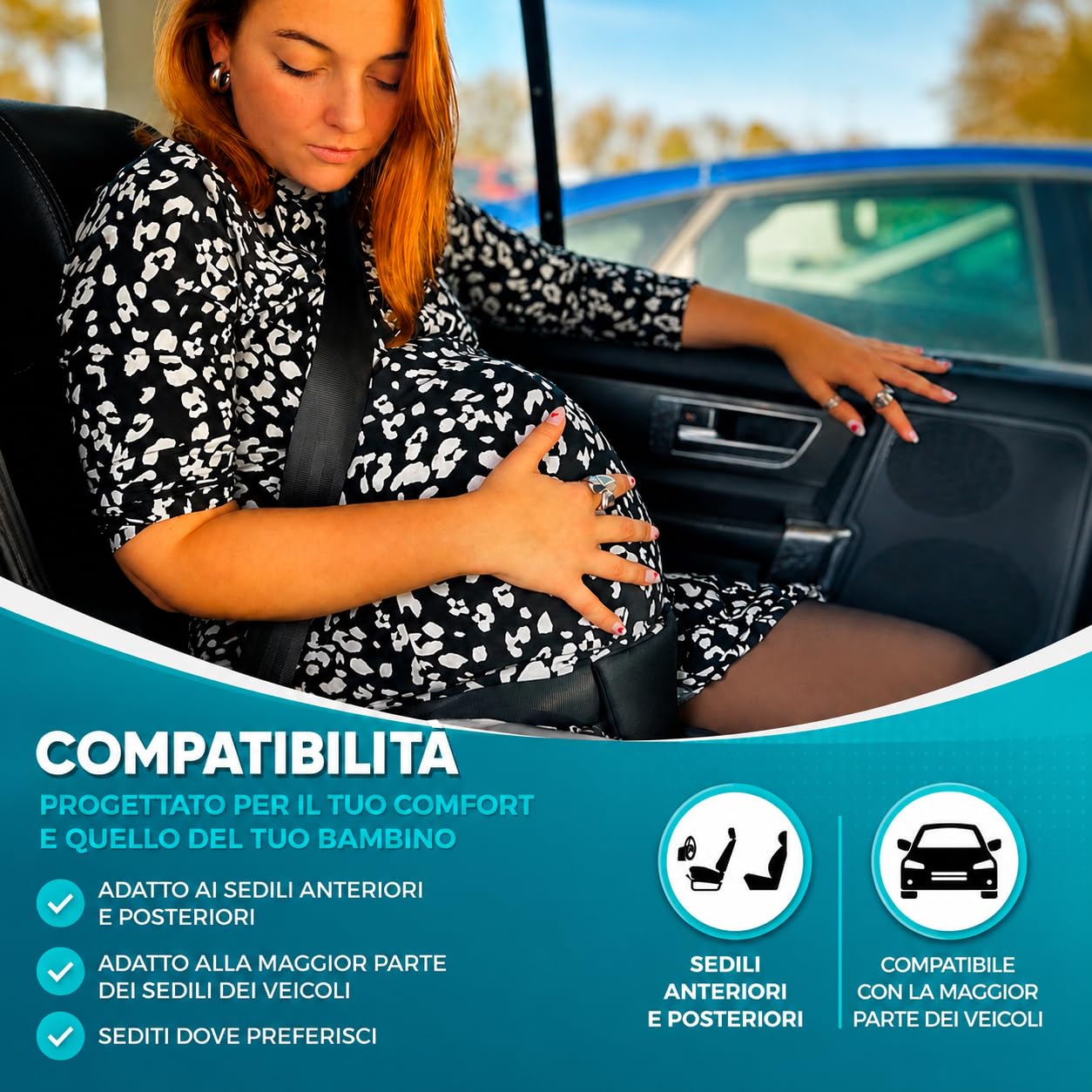 Baby Safe Cuscino Gravidanza per Auto – Cuscino Sedile per Donna Incinta con Guida per Cintura di Sicurezza – Posizione Più Comoda della Cintura – Regolabile – Lavabile – Nero