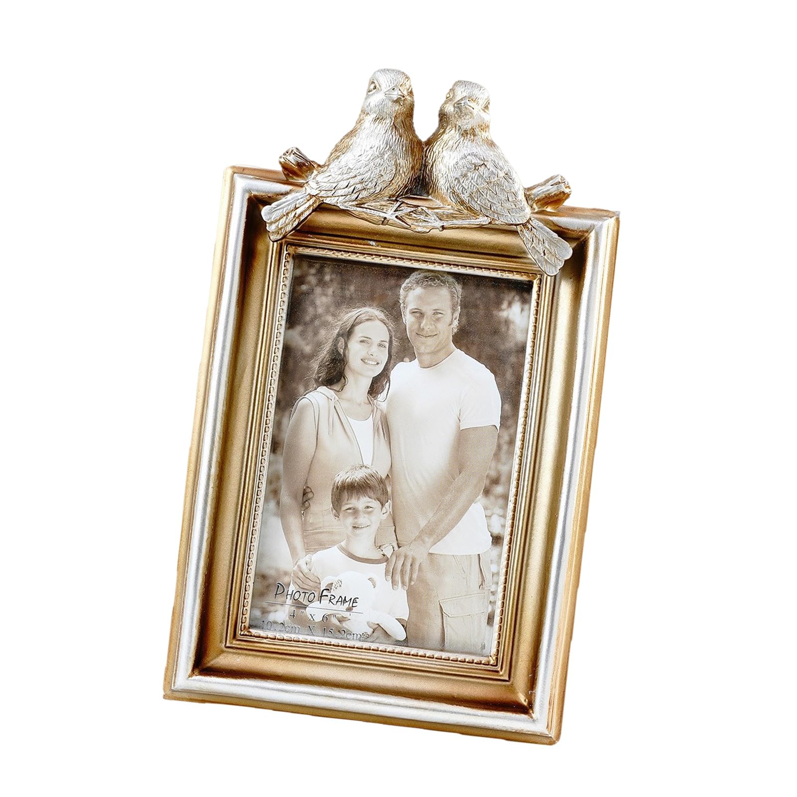 Distressed Resin Photo Frame with Double Birds Carving for Pictures Display Home Wedding Parties Desktop Decors Double Birds Desktop Frame