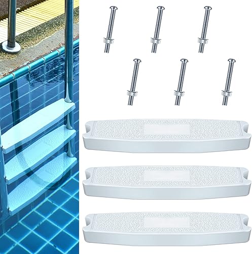 Wettarn Juego de 3 escalones universales de escalera de piscina de 18 pulgadas, juego de escaleras de piscina de plástico moldeado con pernos de