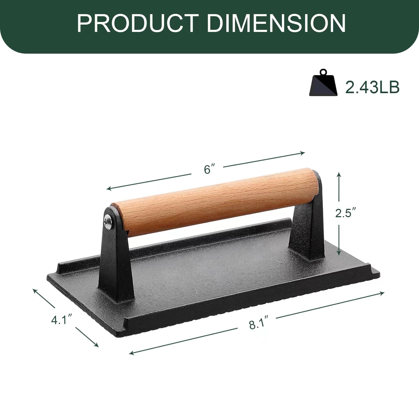 Smarban Cast Iron Burger Press, Heavy Duty Bacon Meat Steak Grill Press Heat Proof Wooden Handle Bacon Meat Grill Press for Griddle BBQ Flat Top Teppanyaki(Medium): Kitchen Tools & Gadgets