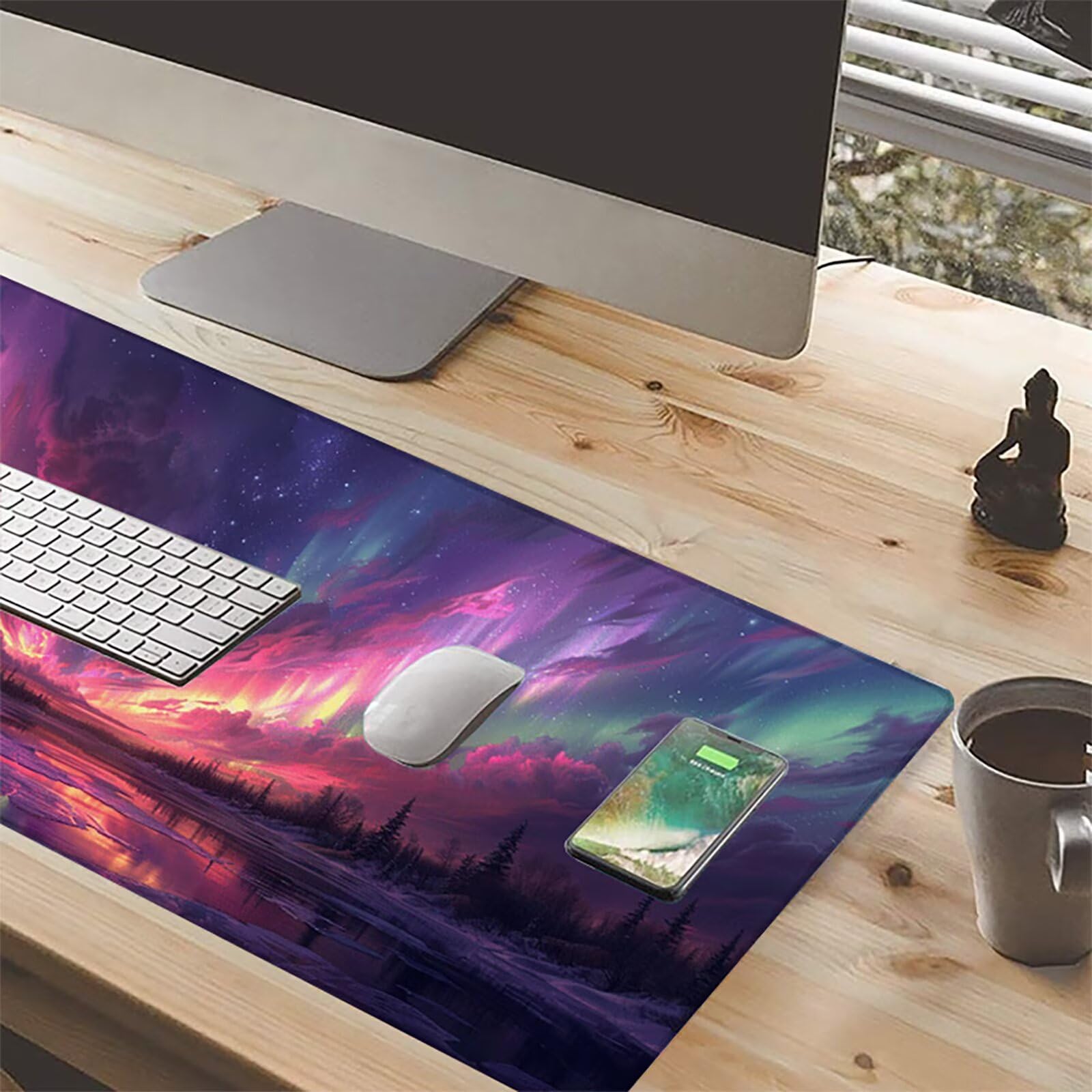 Aurora Alfombrilla Ratón Gaming XXL 1500x800x3mm, Alfombrilla Gaming Rosa Mousepad con Base de Goma Antideslizante, Impermeable Desk Mat para Teclado y Raton, Accesorios Gaming, Regalos de Hombre U-R