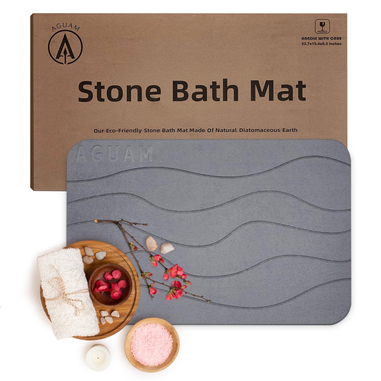 Alfombrilla de baño de piedra de diatomeas grande gris antideslizante para el hogar