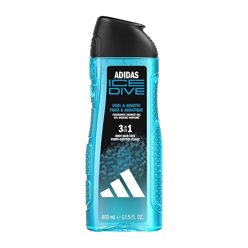 Adidas Ice Dive 3-in-1 Shower Gel 400ml for Men | Fresh Aquatic Body Wash | Hair Face Body Cleanser | Peppermint & Orange Essential Oil | Long Lasting Fresh Fragrance | Vegan Daily Use Shower Gel