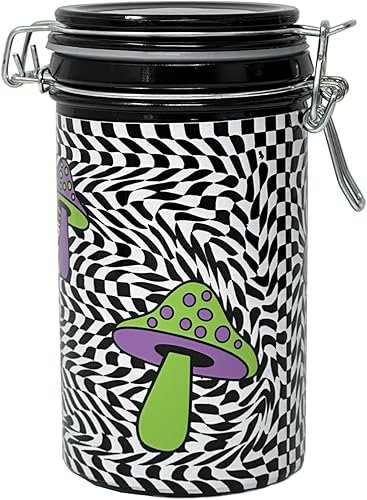 Tarro de vidrio de 6" con tapa de sujeción (tablero de ajedrez moderno y hongos de colores)