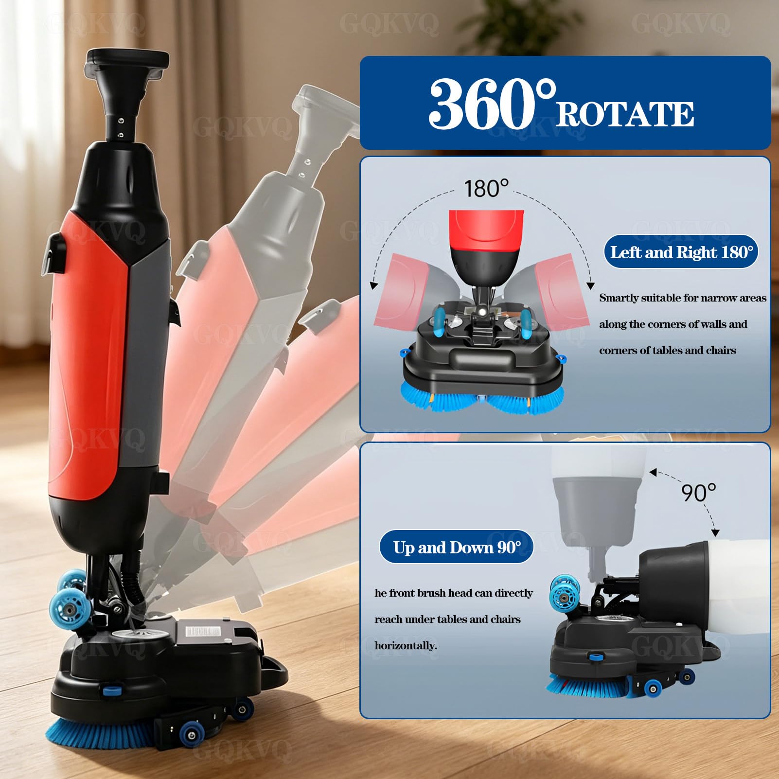 Lavapavimenti Professionale da 17" Doppie Spazzole Rotanti, 240 Giri/min, Copertura 1200 M²/H, Batteria al Litio Ricaricabile Senza Fili, per Pavimenti in Legno, Piastrelle Red