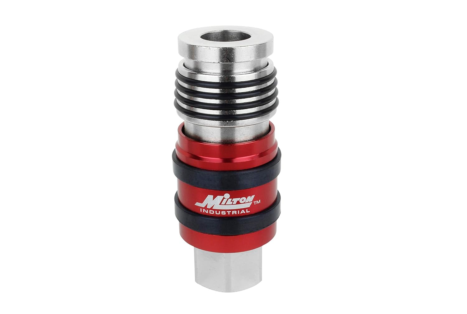 Milton 2 In ONE Universal Safety Exhaust Coupler – 1/2" FNPT x 1/2" Body Flow - Box of 5, Red