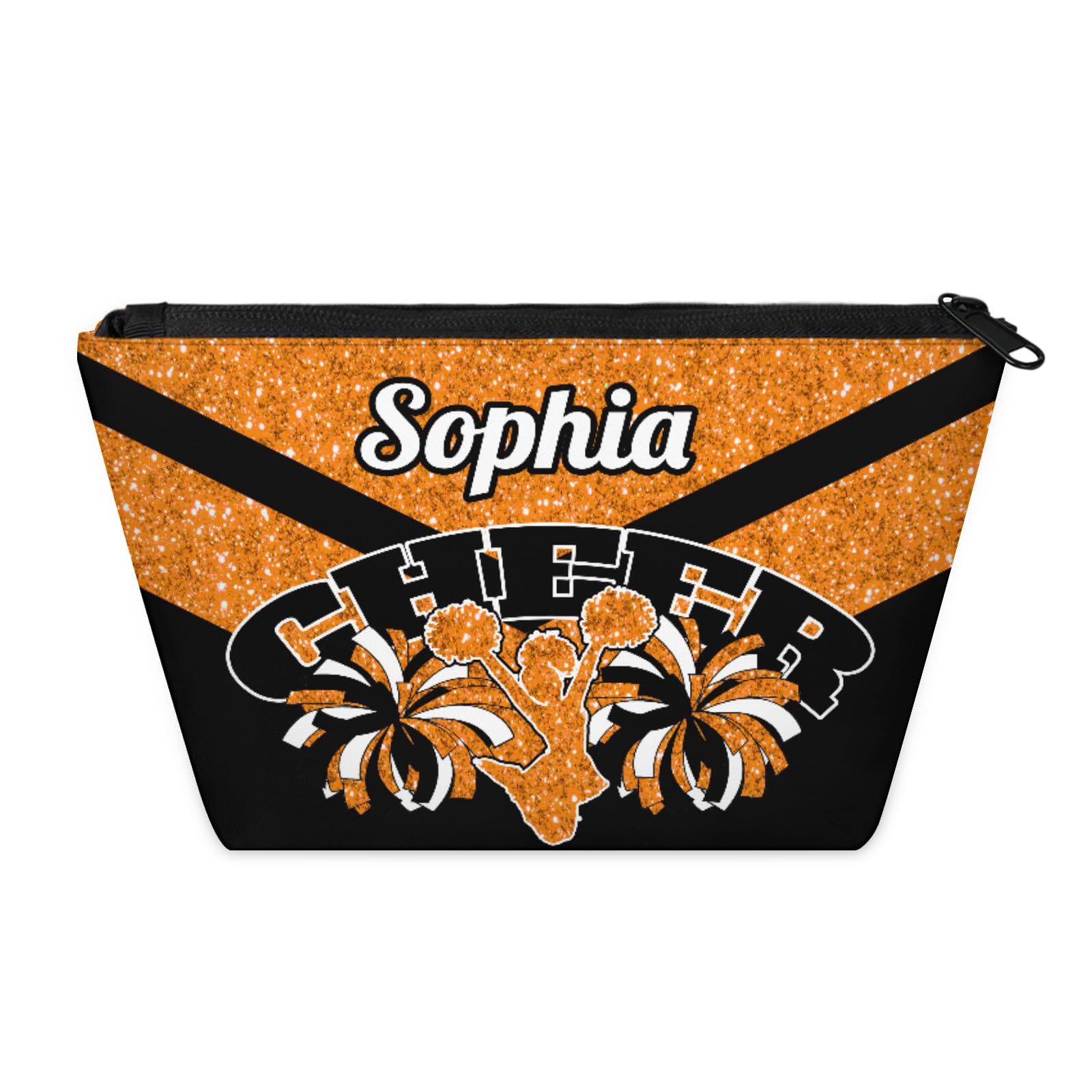 Skonsati Custom Cheer Makeup Bag Personalized Travel Cosmetic Bag with Name Cheerleader Cosmetic Makeup Bag Gifts Toiletry Bags, Orange