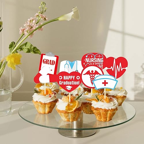 Miniatura 5 de 24 Pack Nursing Cupcake Toppers Nurse Graduation Cupcake Picks for Nurse Medical Rn Themed Graduation Birthday Party Cake Decorations
