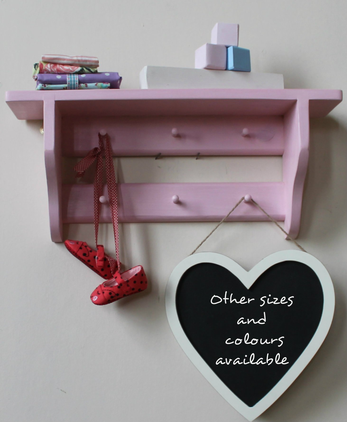 Pink Wall Shelf With Small Pegs Cup Hanging Wall Kitchen Wall Rack Storage Girls Room Shaker Traditional Furniture Baby Clothes Hanging Rack Shelving 6, 8, 10 or 12 Pegs