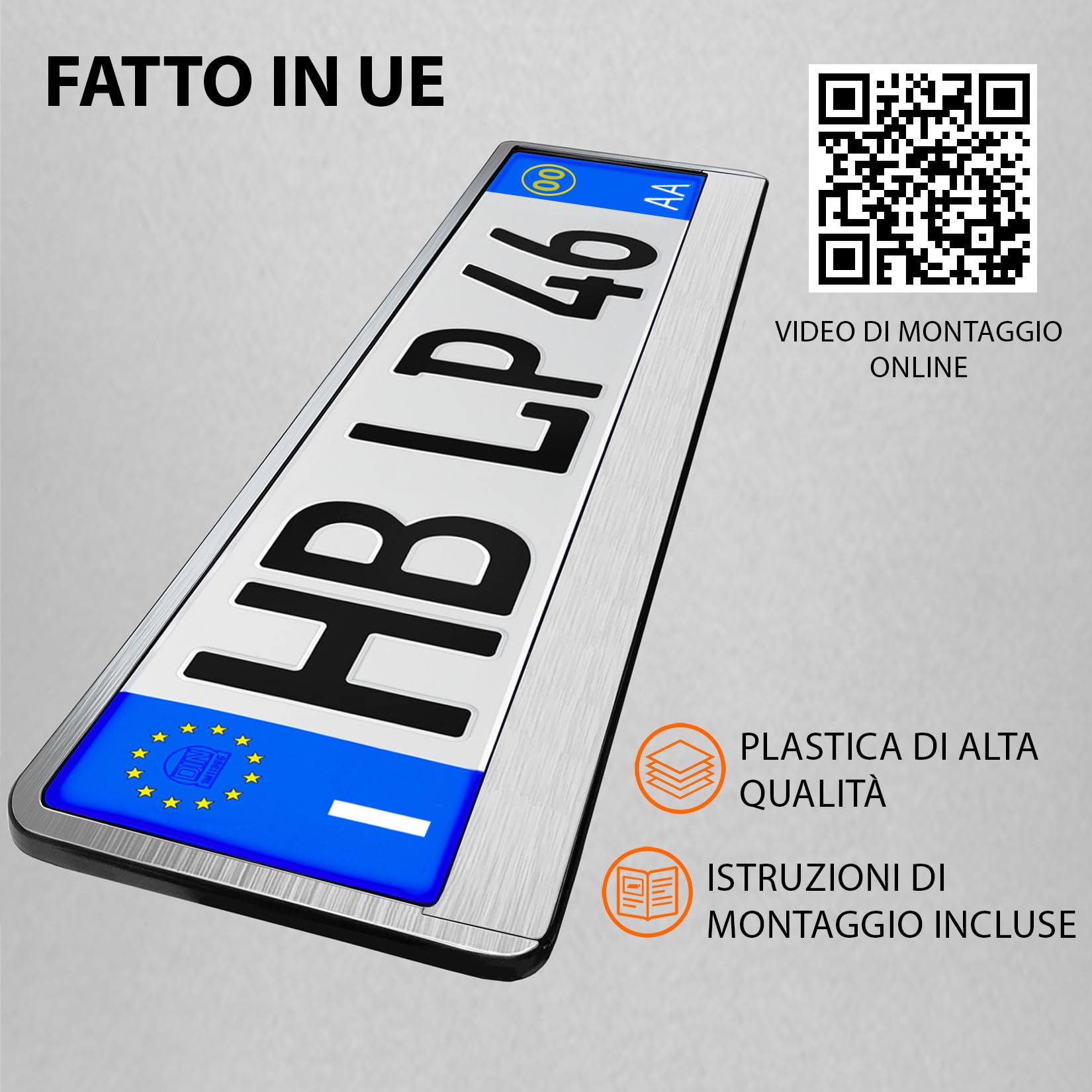 L&P Portatarga Auto - 2 pezzi - [semplice, durevole e sicuro] - 8 viti - 520x110 mm Alluminio spazzolato - Porta Targa - adatto a qualsiasi auto - per targhe italiane omologate - Fissaggio Targa