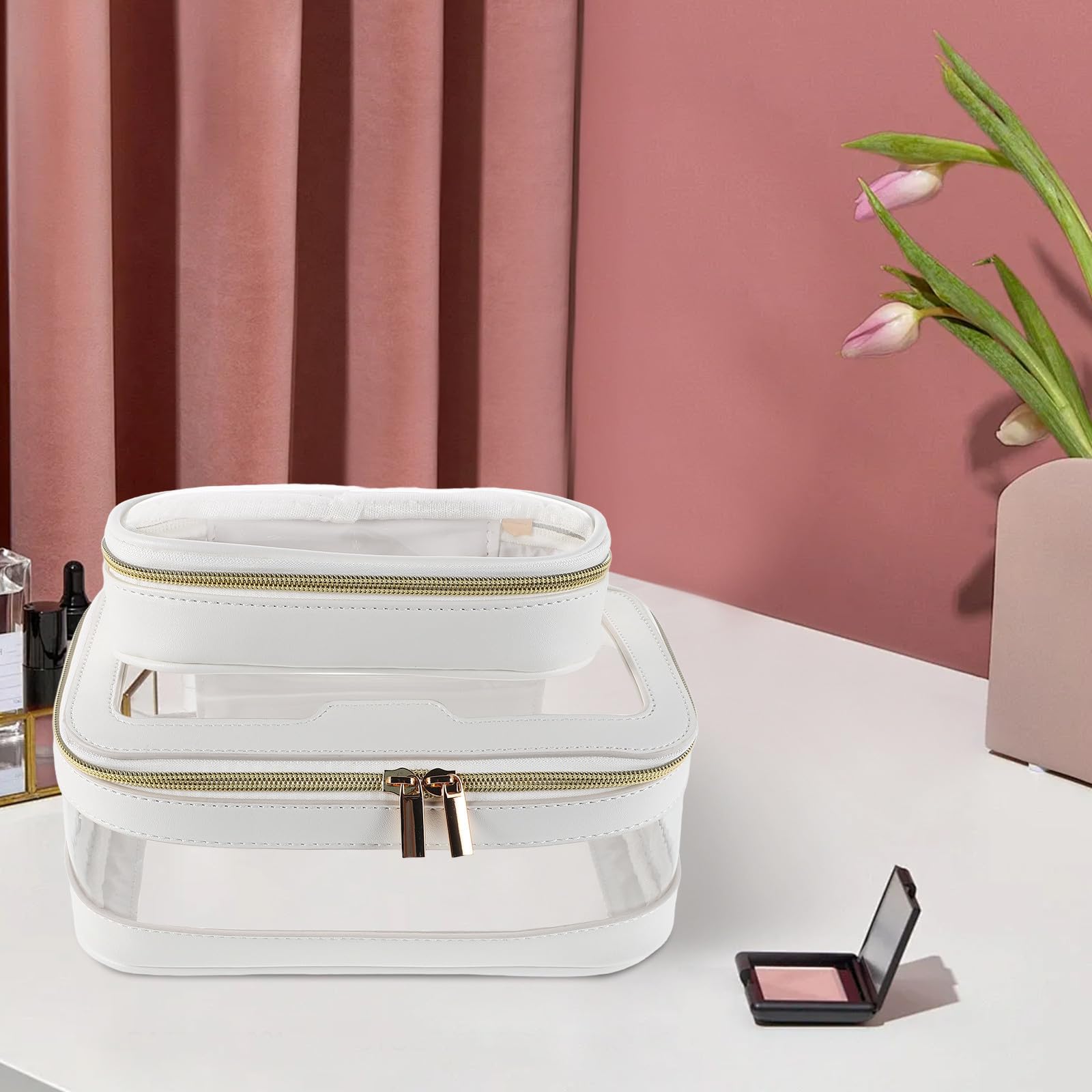 VILLCASE Borsa per Cosmetici da Viaggio Trasparente con Doppia Struttura in Tpu Pu Grande Capacità e Borsa Staccabile Versatile per Vacanze e Uso Quotidiano