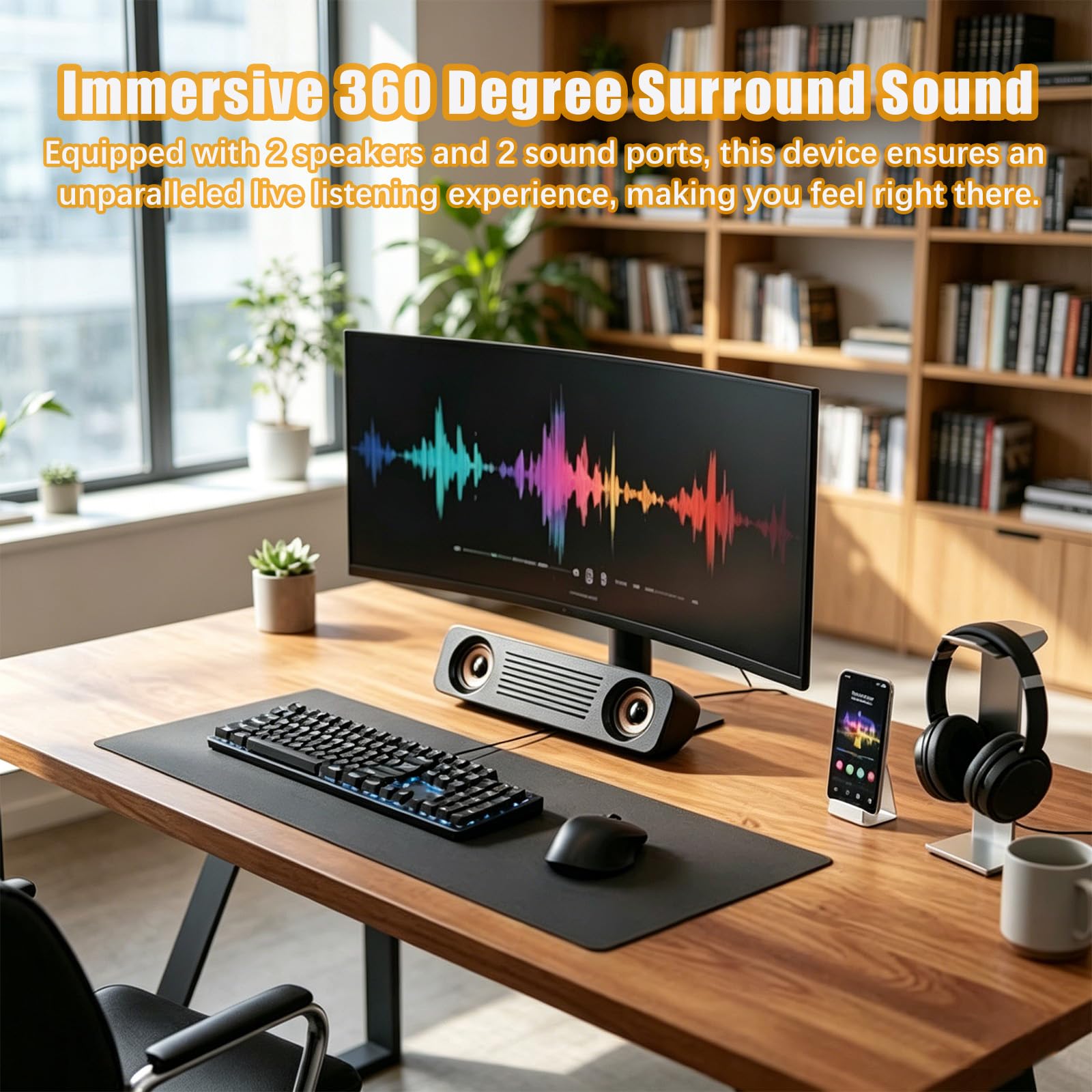 Soundbar do telewizora, zasilany przez USB, przewodowy soundbar z ulepszonym basem, kompaktowy głośnik multimedialny do komputera, laptopa i monitora biurkowego, czarny