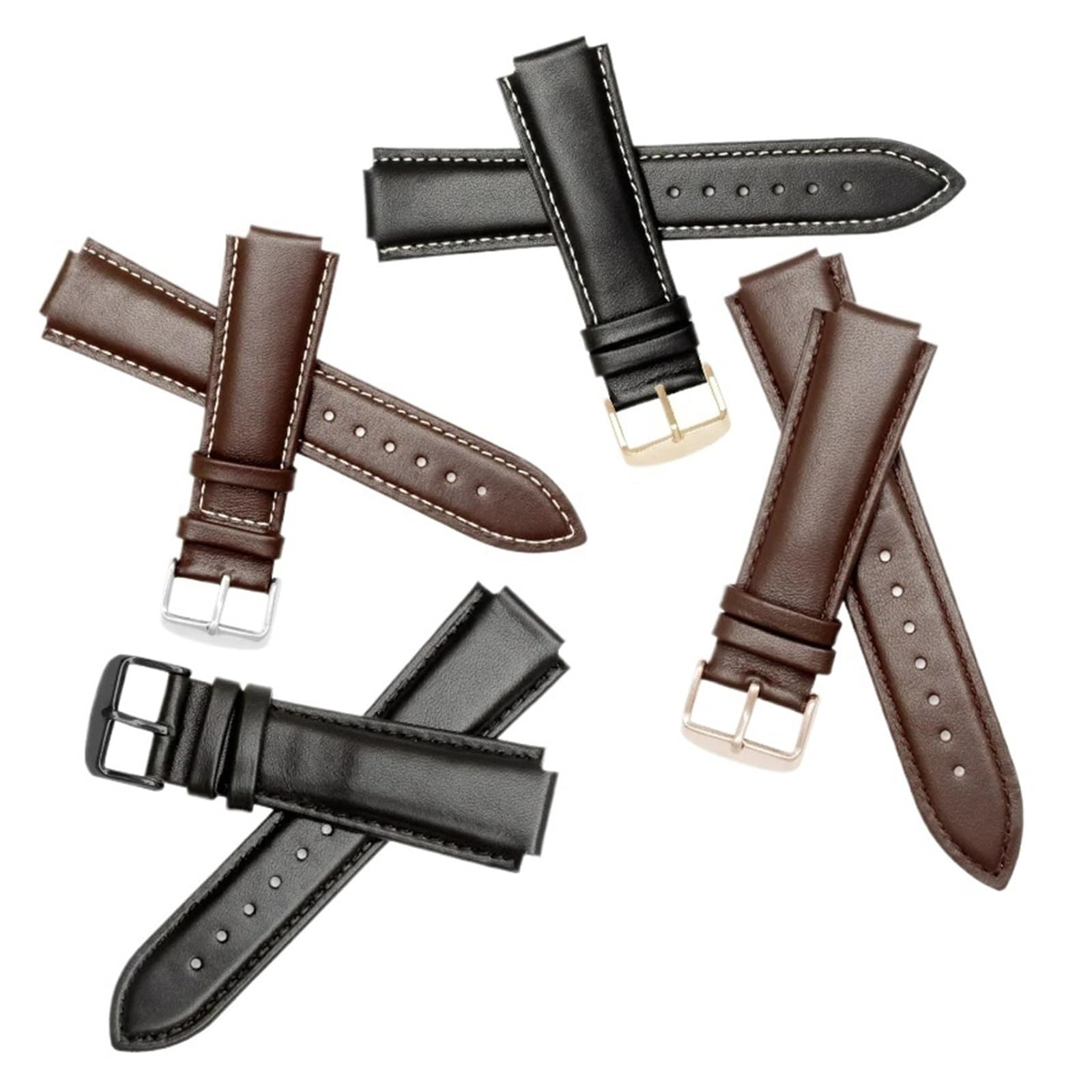 LUGEMA Correa De Repuesto De Cuero Genuino De 24 X 16 Mm, Color Negro Y Marrón, Compatible Con Timex T2N739, T2N721 Y 720.