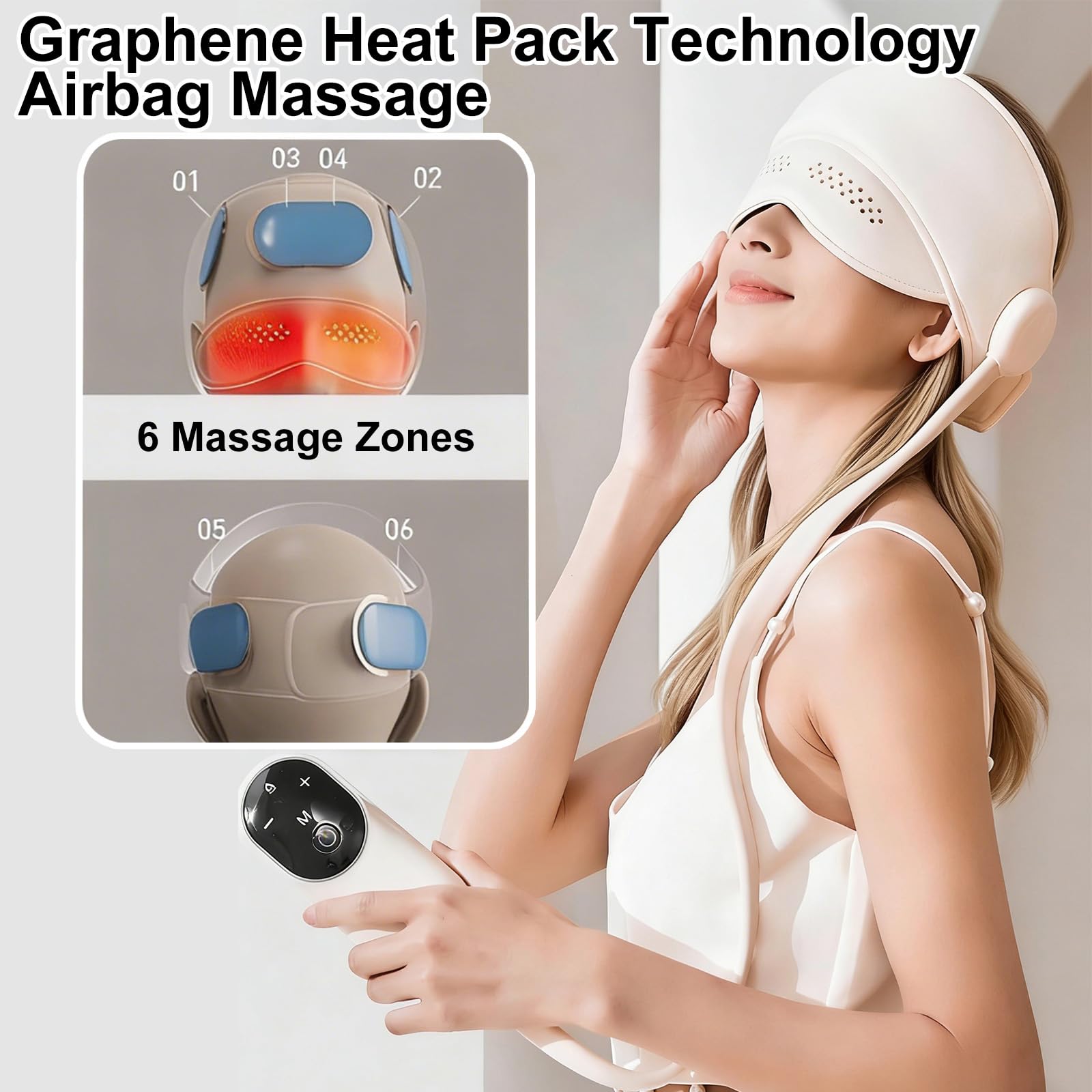 Kopfmassage Elektrisch mit 6 Zonen Luftkissenmassage, Kopfmassagegerät mit 4 Massagemodi, Kopfhaut Massagegerät, Kopf Massage, Massager mit 3 Temperaturstufen für Entspannung