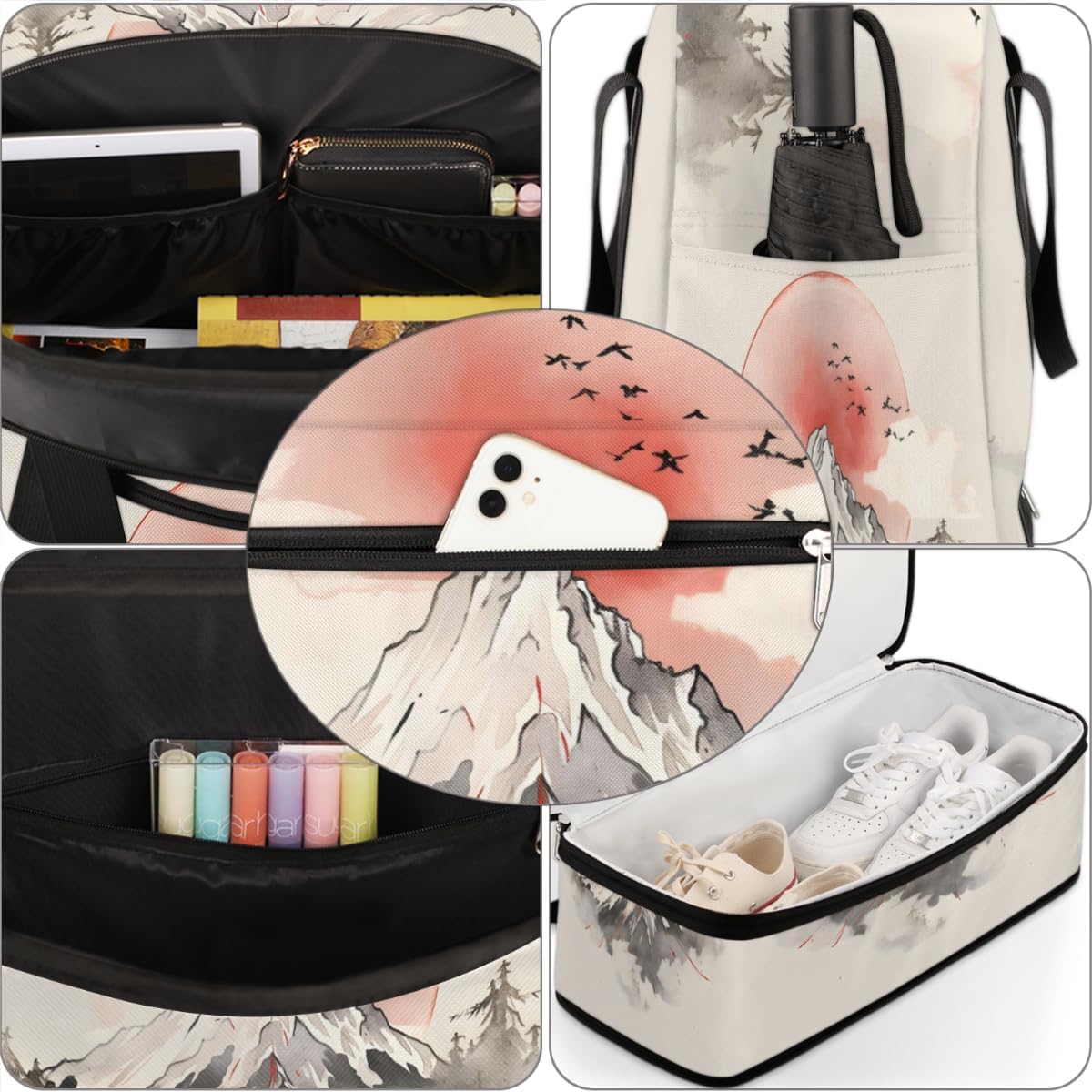 QsirBC Japanese Scenery Art Design Gym Bag for Women Duffle Tote with Shoes Compartment Men Weekender Duffel for Dance Travel Sports Swimming Overnight