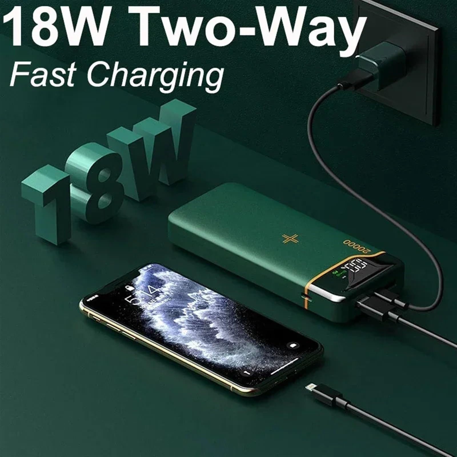 Banque d'alimentation sans Fil 20000mAh 22,5W Charge Rapide 15W Grande capacité (Size : 20000mAh Green)