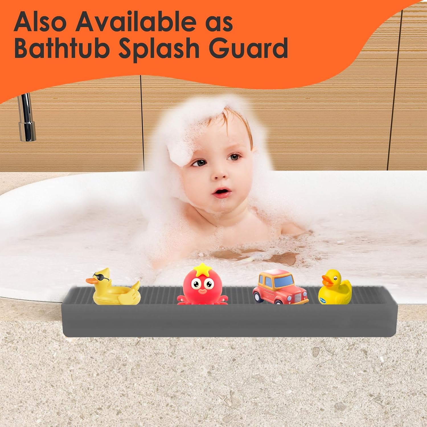 Silicone Sink Edge Protector ＆Splash Guards, 5° Upgrade Multifunction Sink Accessorie, Splash Guard For Bathtub Sink, Countertop Protectors For Kitchen Sink Stainless Steel, Granite, Quartz, Gray