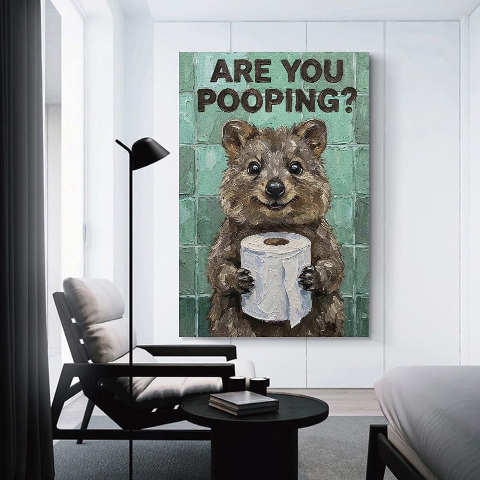 Junmoney Quokka with Toilet Paper Painting Wall Decor Canvas Print, 24x36inch(60x90cm), for Wall Displays, Bedrooms Or Room Updates, Wall Decor Suited to Curated Displays