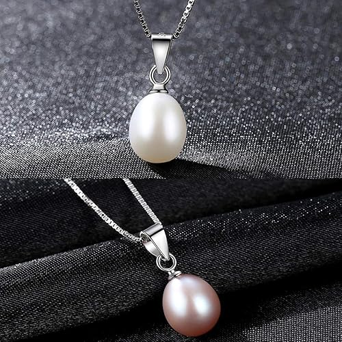 Miniatura 8 de Collar con colgante de perlas cultivadas de agua dulce de plata de ley 925 para mujeres y niñas, dije de lágrima con colgante de perlas chapadas en