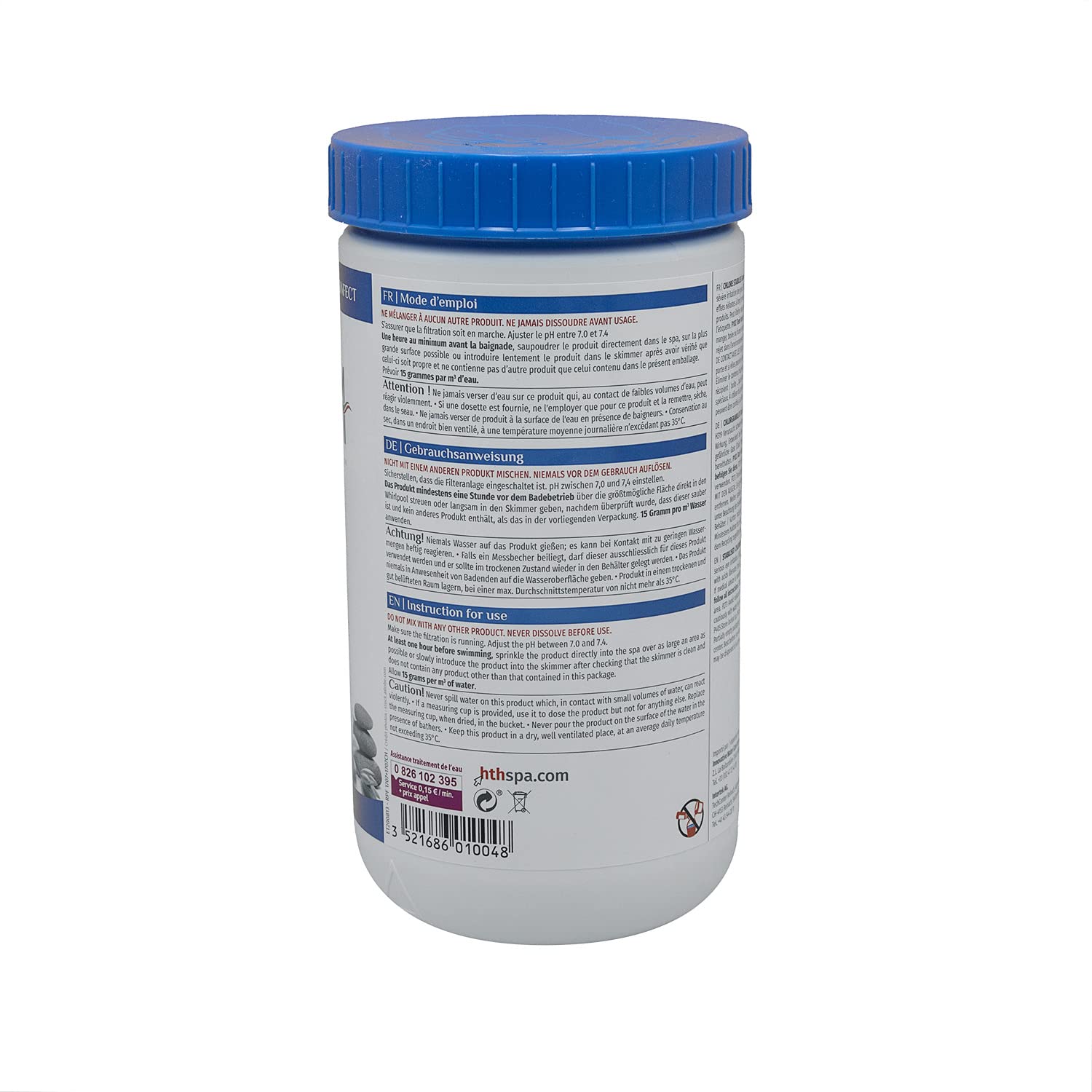 HTH Spa Chlore STABILISE Granulés - 1,2kg | Chlore Choc Stabilisé - Désinfection Choc - Dissolution Rapide + 10 Tests HPS OFFERTS 6 en 1
