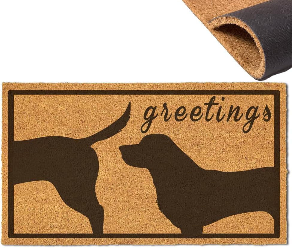 Funny Dog Greetings Dog Door Mat 30x18 Inch, Funny Black