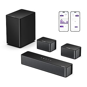 ULTIMEA 5.1 Barra de Sonido, Barra de Sonido TV con Subwoofer y Altoparlanti Posteriori, Soundbar con Bluetooth, 3D Surround Sound System, 320W Barras de Sonido, App Control, Home Cinema, Poseidon D50