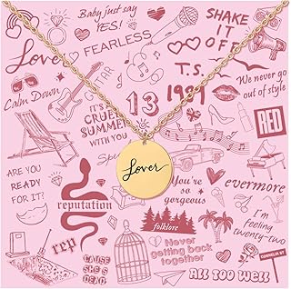 Lover Reputation Necklace Outfit Singer Inspired Necklace Album Gift for Singer Fans Music Lovers Gift Singer Song Inspired Fans Gift (Round,Lover,Gold)