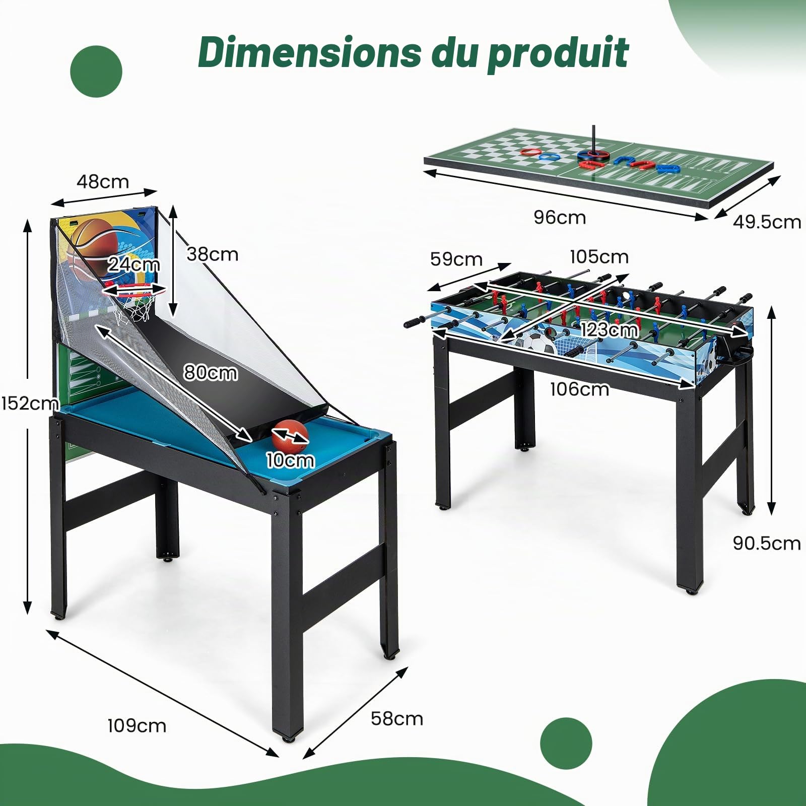 HOMASIS 14 en 1 Table Multijeux avec Baby-Foot, Basket, Billard, Hockey, Ping-Pong, Echecs, Dames, Backgammon,Cartes de Poker, etc,pour Enfants et Adultes, pour Fêtes et Réunions