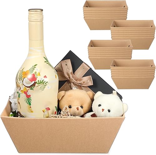 Paquete de 12 canastas vacías de 6.5 x 9.8 pulgadas, pequeña cesta rectangular rosa con asas, cesta de regalo a granel, bandeja de mercado, para San