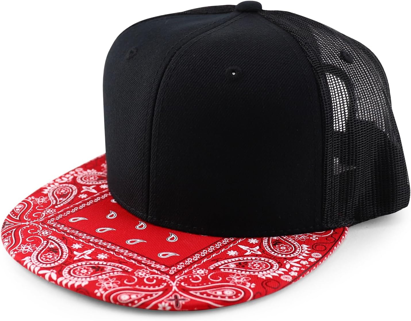 Armycrew Paisley Printed Flat Bill Mesh Back Trucker Snapback Cap