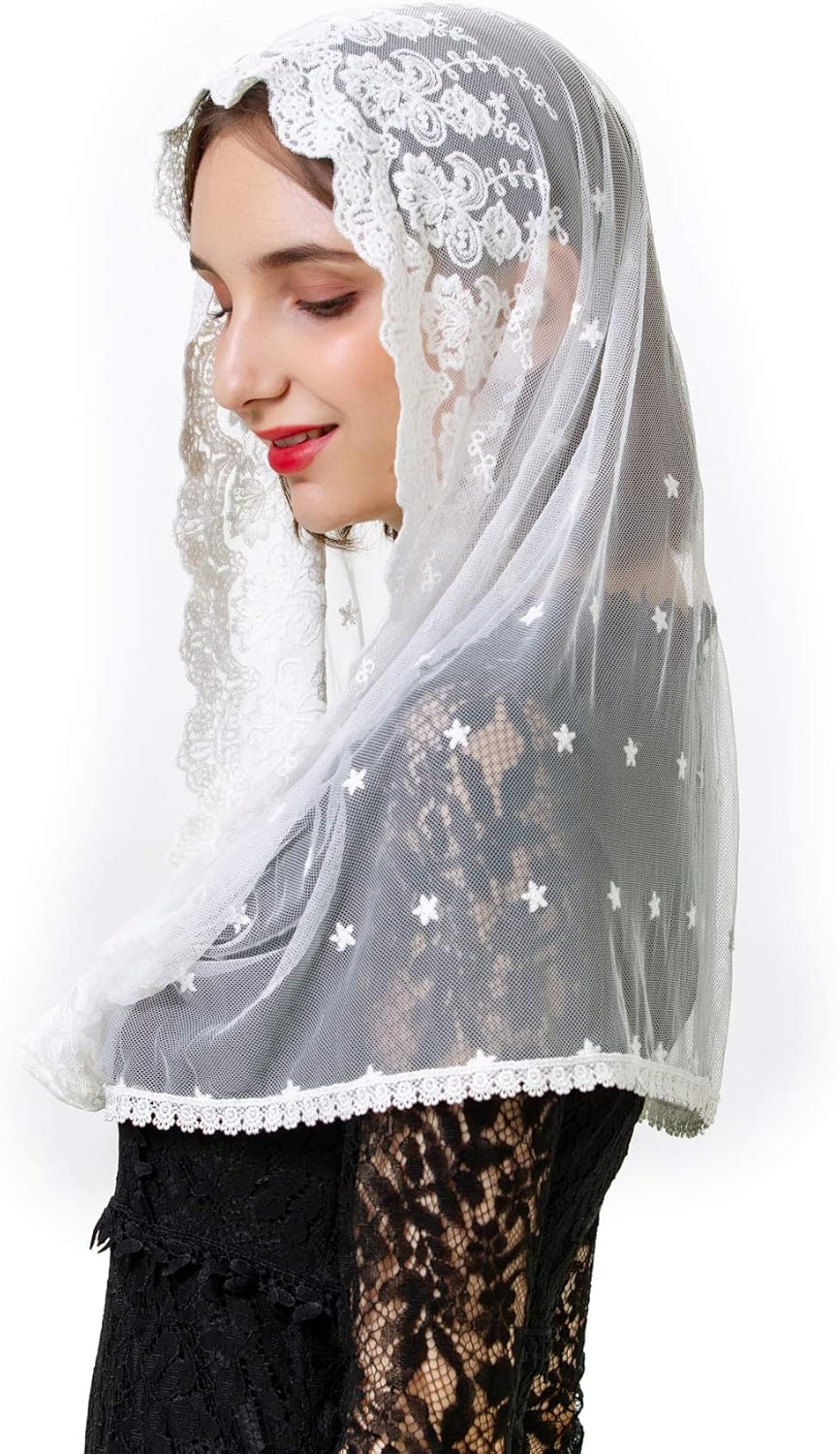 PAMOR Infinity Venise Lace Chapel Veil Latin Mass Mantilla Floral Church Veils Head Covering - Image 3