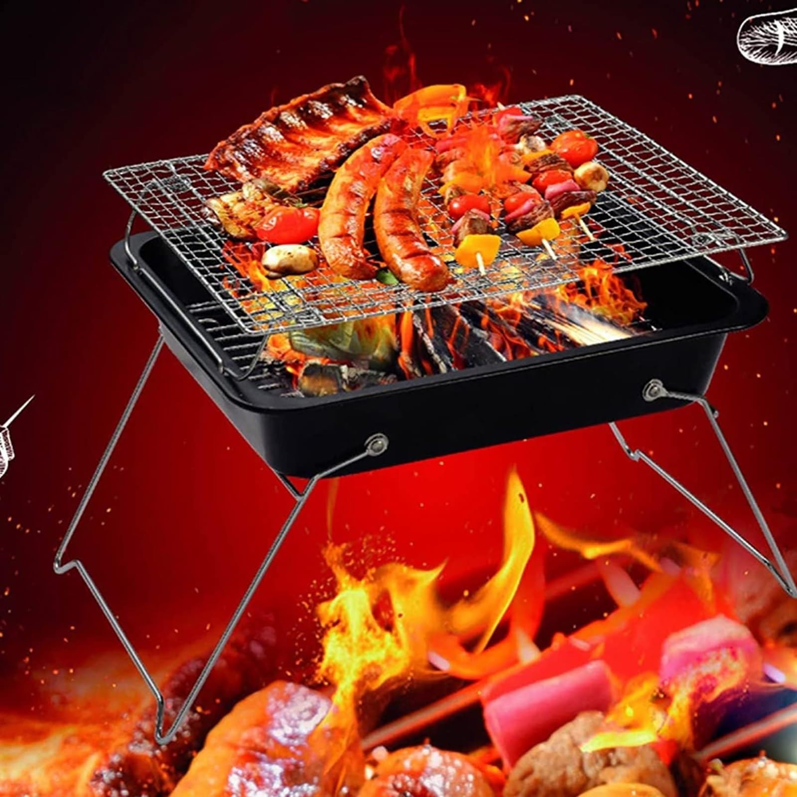Przenośne składane narzędzie do grillowania na węgiel drzewny – sprzęt do grillowania na zewnątrz na patio i piknik – kompaktowy grill na węgiel drzewny do łatwego grillowania i gotowania