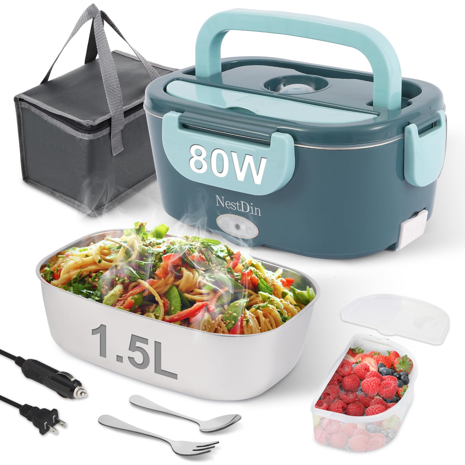 80W Electric Lunch Box for Adults, 1.5L Heated Lunch Box Food Warmer