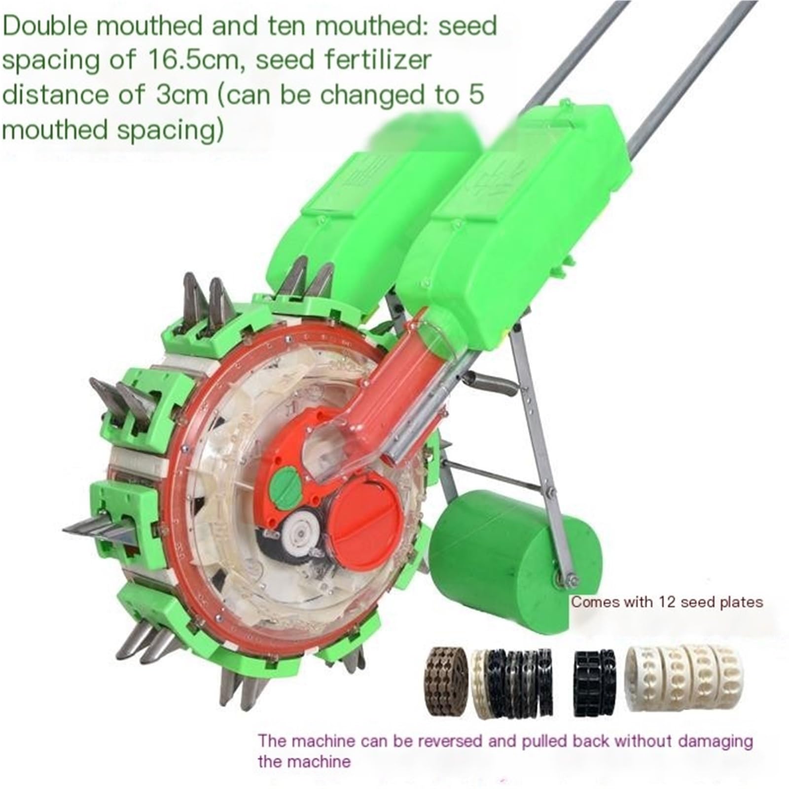 épandeurs de Jardin Semoir Manuel à Roues propulsé à la Main pour maïs, arachide, soja, épandeur d'engrais Multifonctionnel(Double 10nozzle 16.5)
