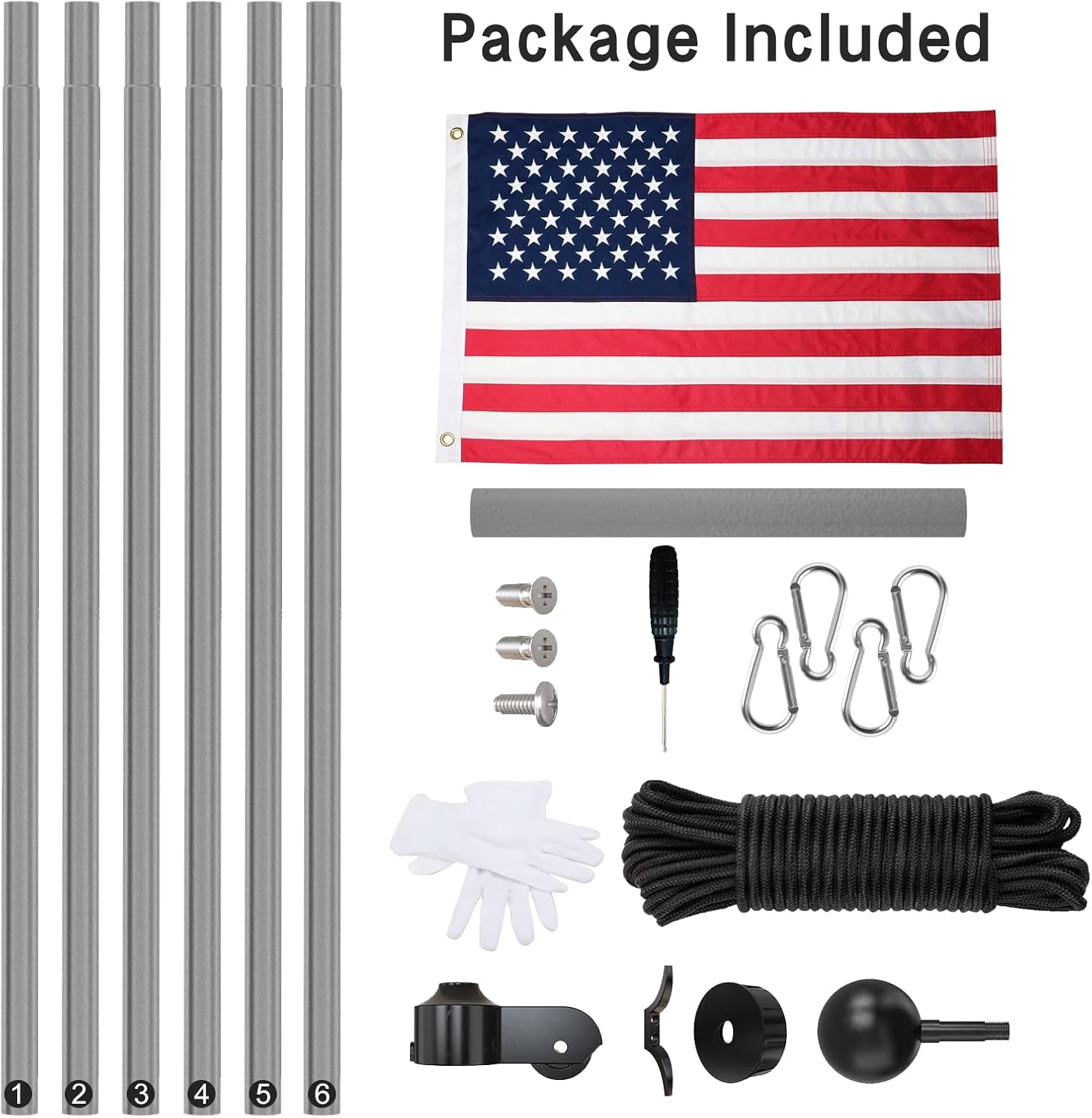 NELXINJO Heavy Duty 25FT Flag Pole -12 Gauge Extra Thick Aluminum Flagpole kit for Outside House,100MPH Wind Tested