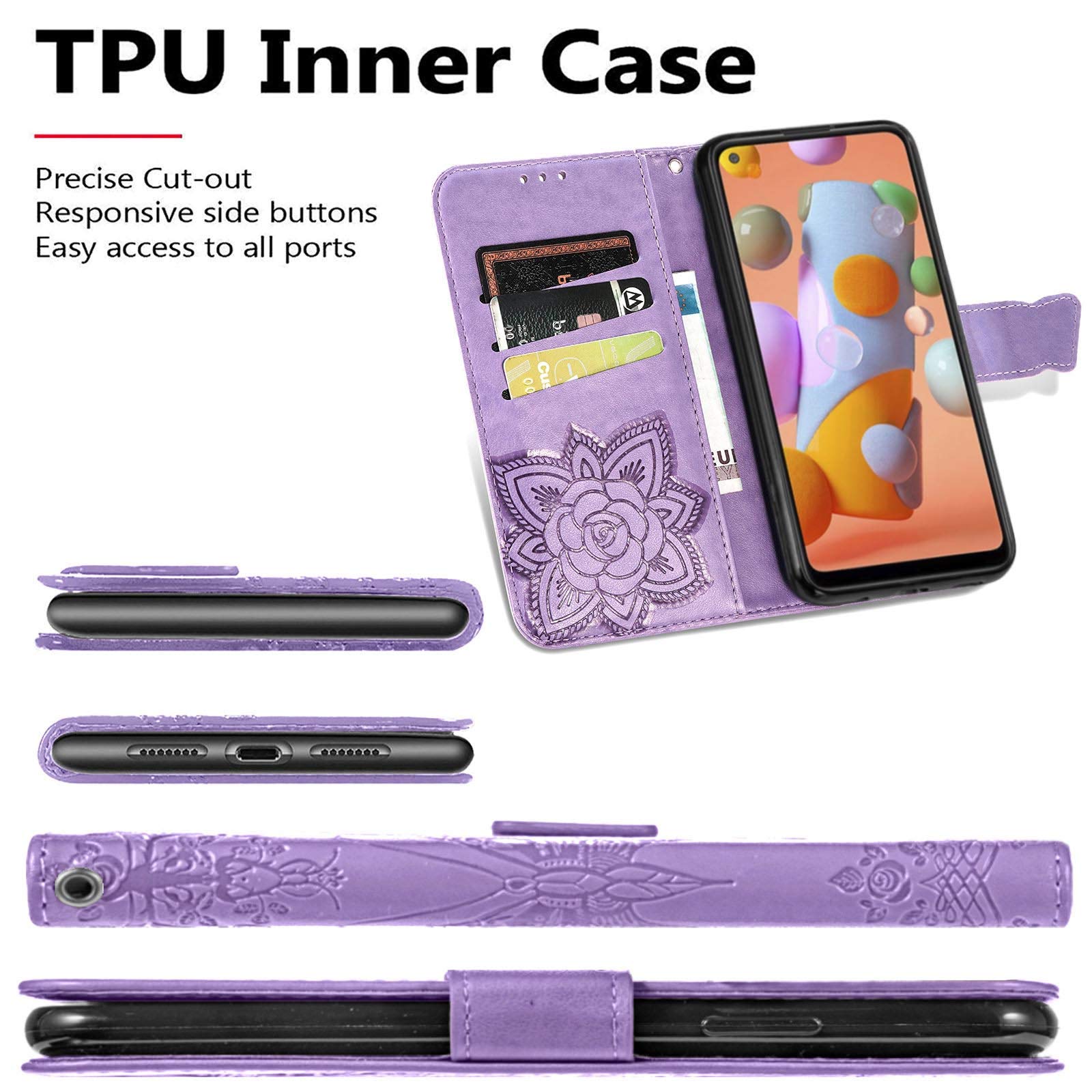 WOWUDI Custodia per Sony Xperia 10 IV Flip Wallet Case in Pelle con Slot Carte Chiusura Magnetica Supporto Cordino Fiori Strass Cuore Perle Cover Protettiva -Viola scuro