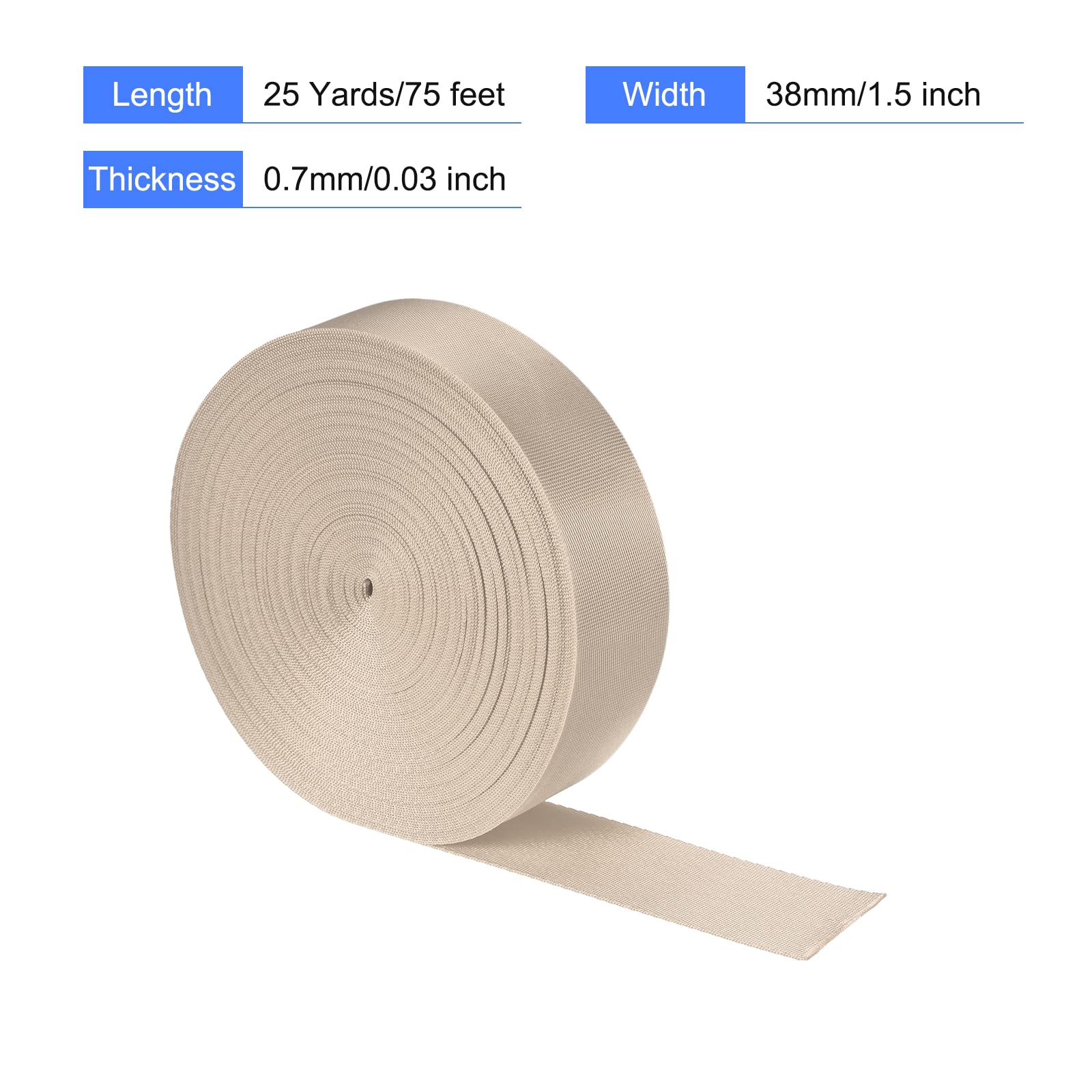 MECCANIXITY Flat Nylon Webbing Strap 1.5 Inch 25 Yards Champagne for Backpack, Cargo Strap, Luggage-rack