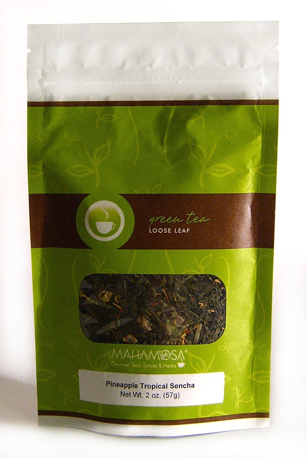 Mahamosa Pineapple Tropical Sencha 2 oz - Loose Leaf Flavored Green Tea Blend (with green tea, pineapple cubes, mango cubes, flavoring, safflower, sunflower blossoms)