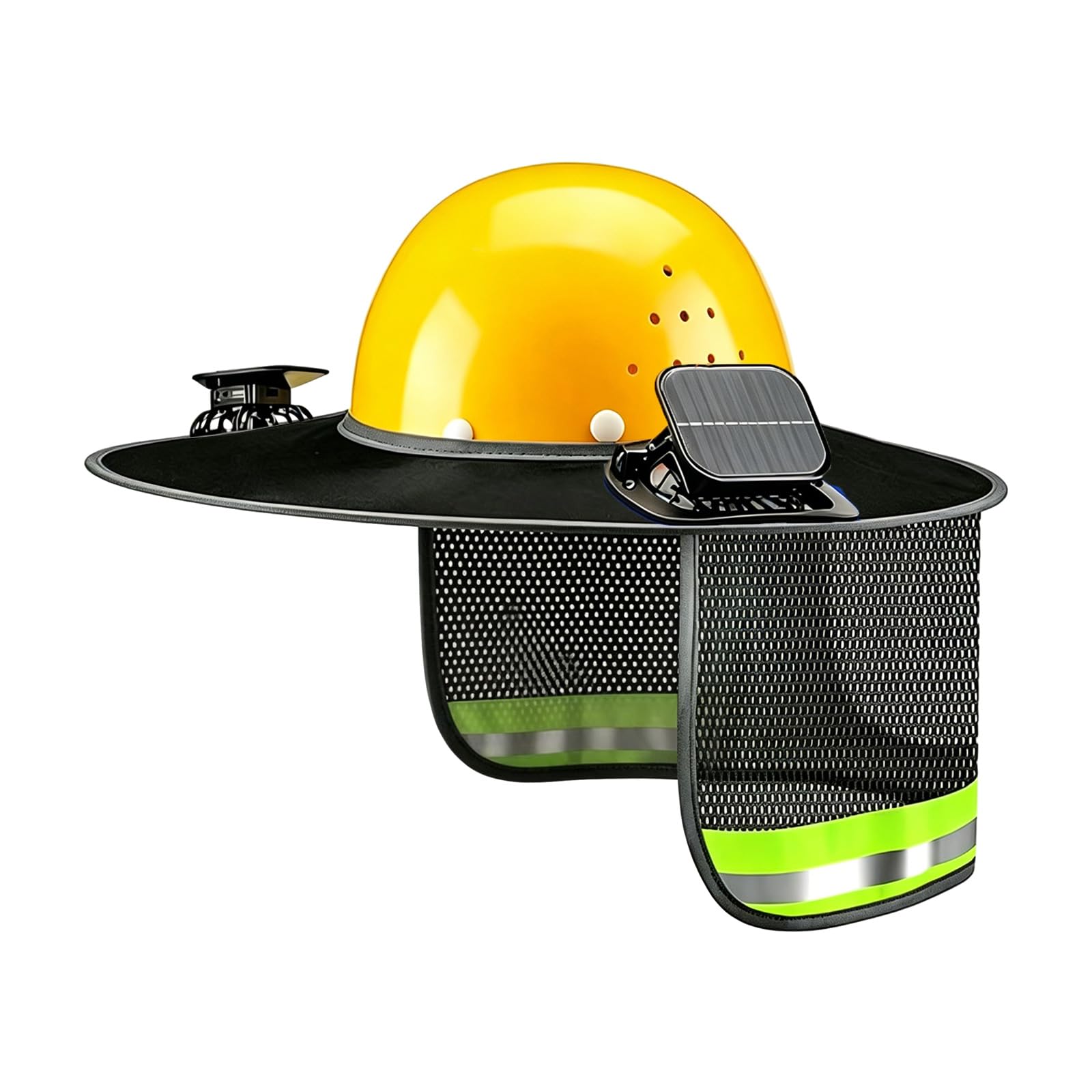 Crffz Black Helmet Cap Cover Hard Hat Sun Shade Full Brim Including 2 Fan And Reflective Strips For Worker Hard Hat Sun Shade Full Brim