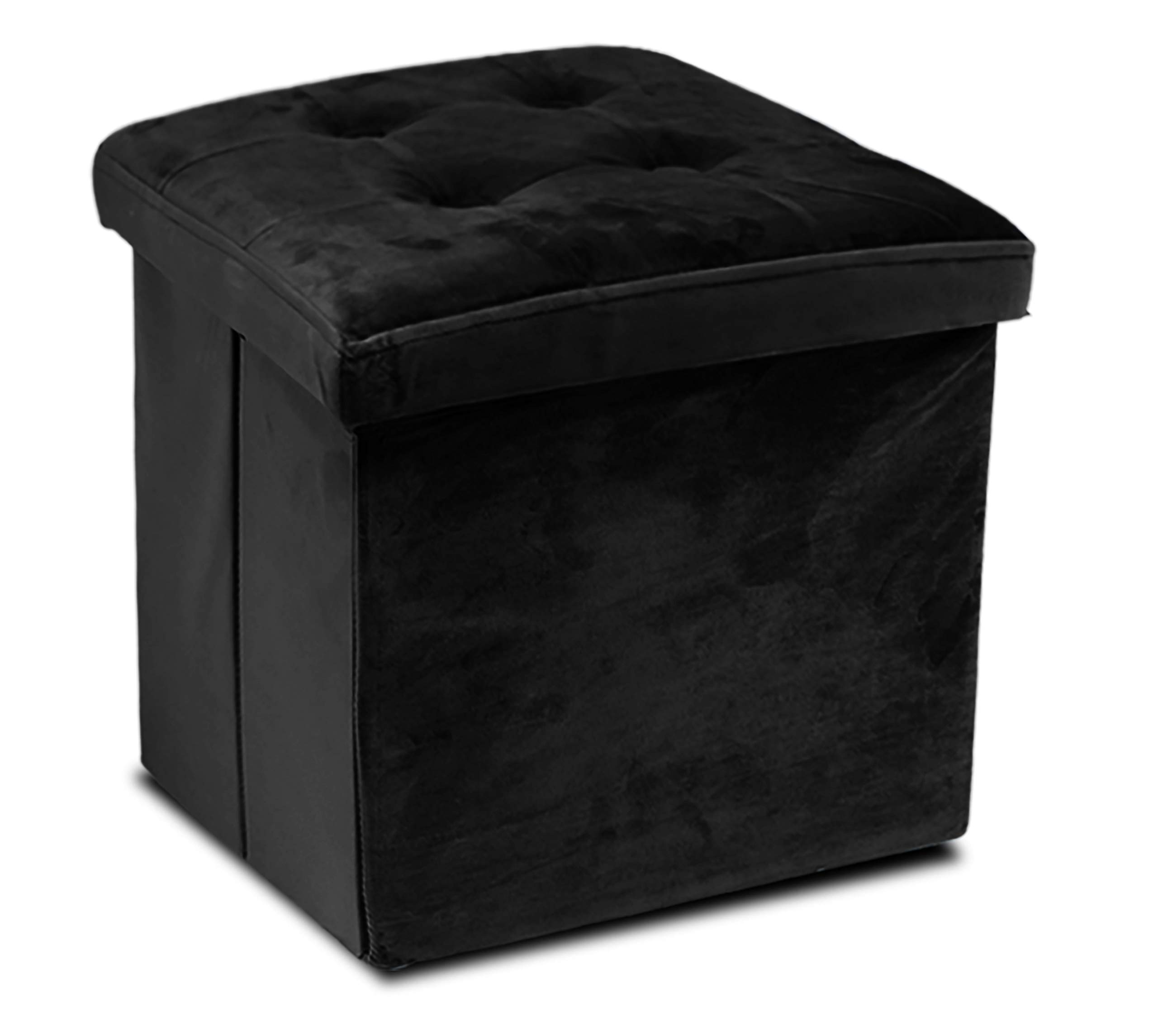 GreaTool Taburete Plegable, Reposapiés Cuadrado, Puff Almacenaje Cuadrado con Tapa, 38 X 38 X 38CM Negro(Pack 1, Negro)