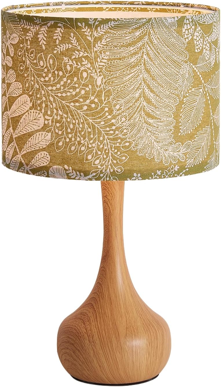Lámpara de mesa moderna de 17 pulgadas, lámpara de escritorio para sala de estar, dormitorio, oficina en casa, patrón de madera natural, mesita de