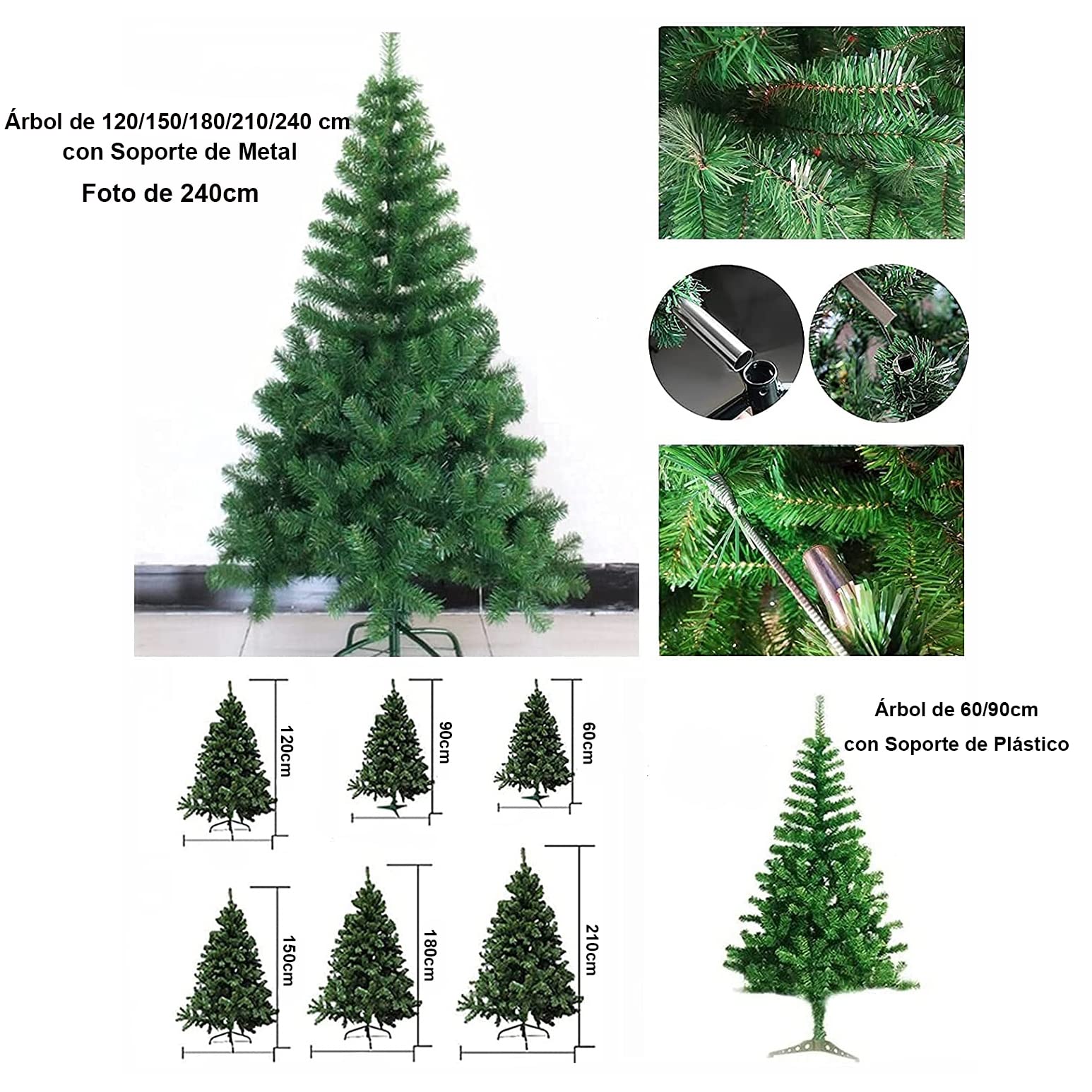 GREATOYAR Árbol de Navidad, Árbol de Navidad Artificial, Material PVC, Hogar Decoración para Navidad, con Soporte de Metálico, Fácil Montaje, Altura 210cm, Blanco