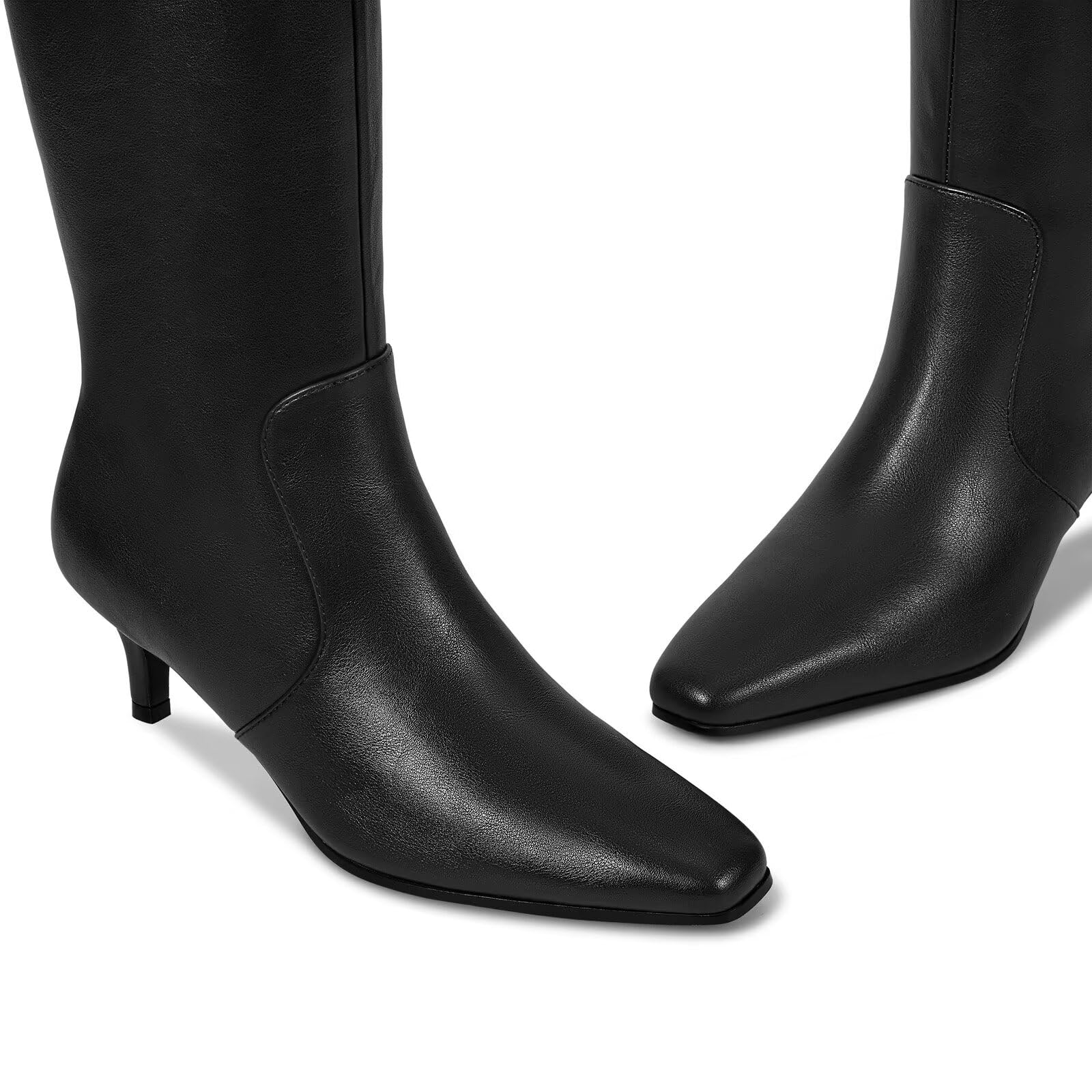 wetkiss Rhinestone/PU Low Chunky Pointed Toe Knee High Boots for Women with Full Bling Sparkly Crystals Booties for Wedding Party Date Dress