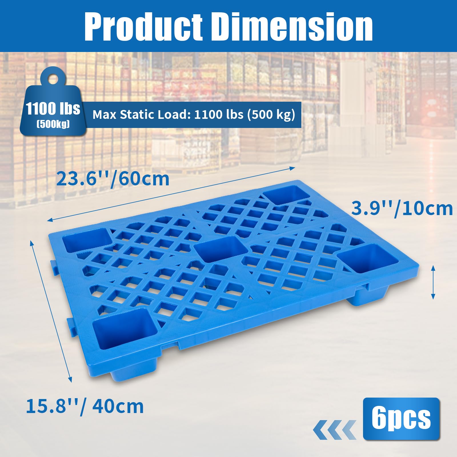 Plastic Pallets - 6 Pack, 1100lbs Load Capacity -2 Plastic Pallets - 6 Pack, 1100lbs Load Capacity -2