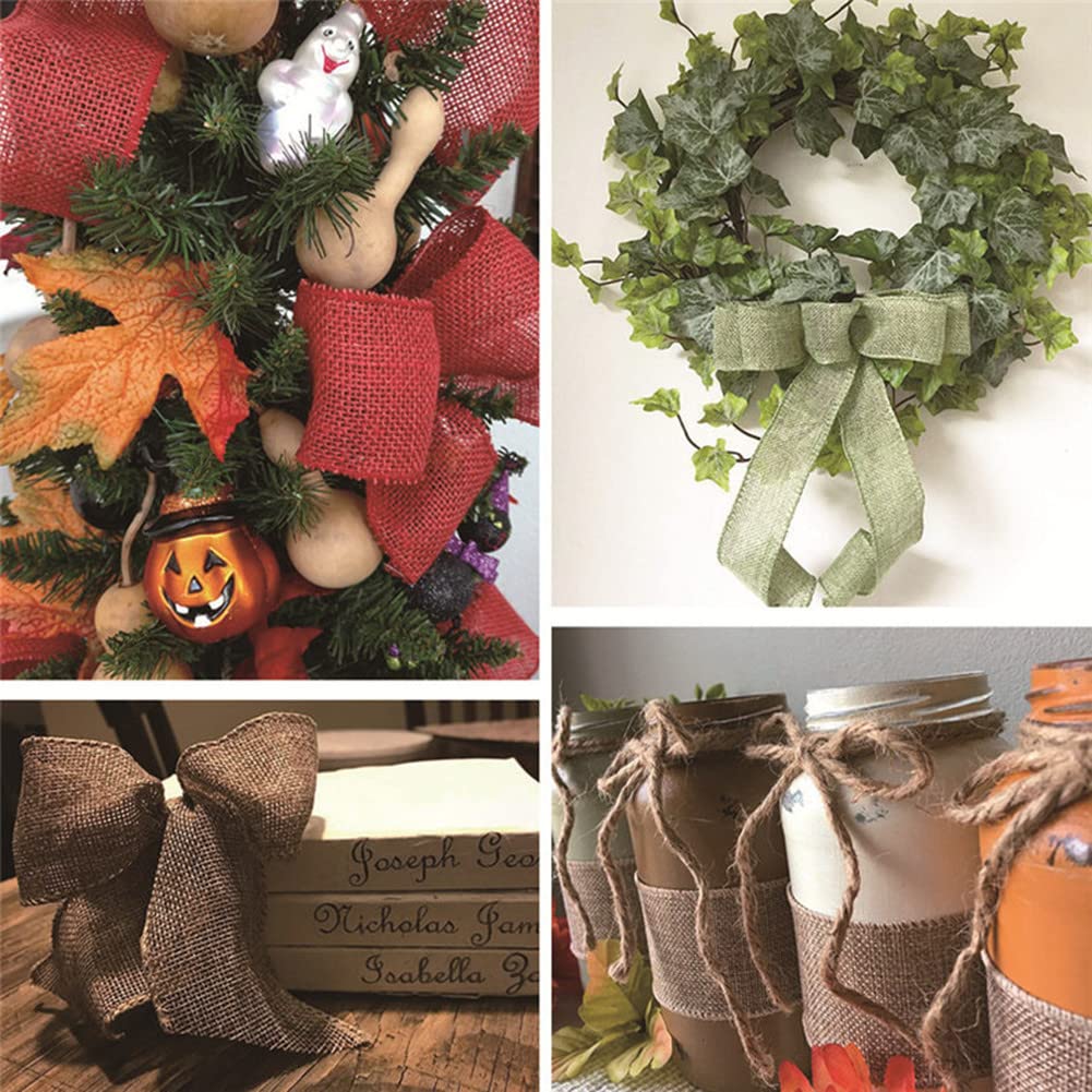 Geschenkband, Geschenkband für Weihnachten, 6 Rollen Sackleinen-Drahtband, solides Drahtkantenband, Sackleinen-Geschenkband, Juteband, DIY handgefertigte Verzierungen for dekorative Kränze, Geschenkve