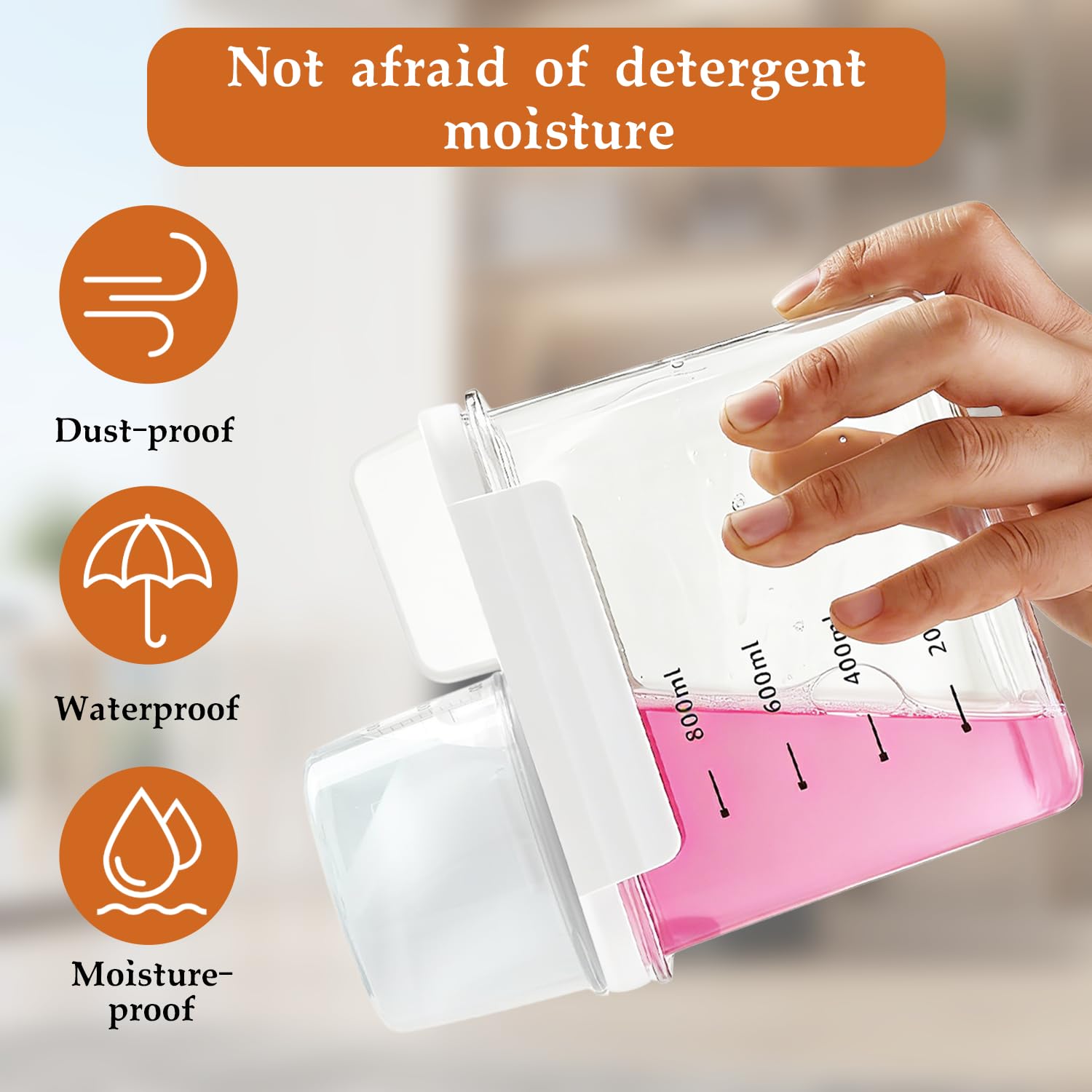 RunXinDa1100 ml Luftdichter Waschmittelspender mit Dosierbecher, transparenter Behälter für Waschpulver & Flüssigwaschmittel, multifunktionale Box mit Silikondichtung, für Küche, Bad.